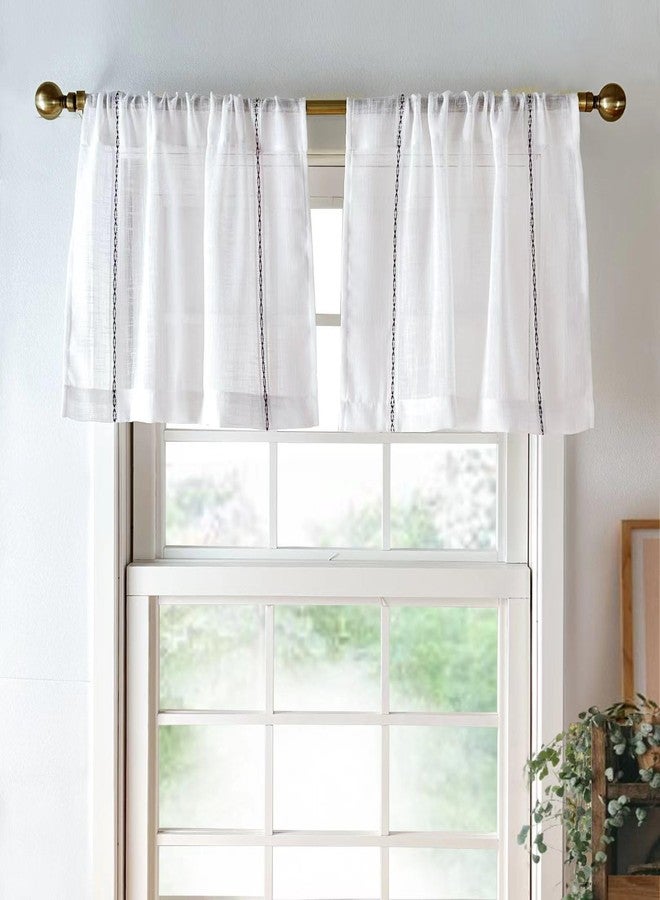 Oindec 2 Pack Sheer Valance Curtain Linen Look Valance for Kitchen Living Room Bedroom White Voile Small Curtains Modern Farmhouse Valances 25 x 18 inches - Image 1